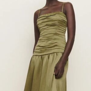 Reformation Zeya Satin Dress Green - Size 10